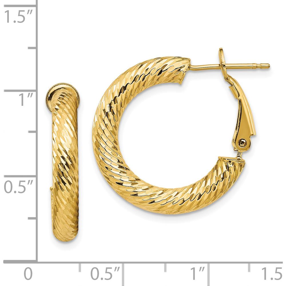 14K Yellow Gold Diamond-Cut Round Omega Back Hoop Earrings - 23mm Length, 23.25mm Width by Oro Pregiato