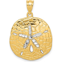14K Yellow Gold Diamond-Cut Sand Dollar Pendant with Rhodium Accents by Oro Pregiato