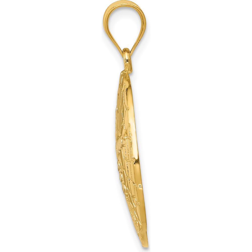 14K Yellow Gold Diamond-Cut Sand Dollar Pendant with Rhodium Accents by Oro Pregiato