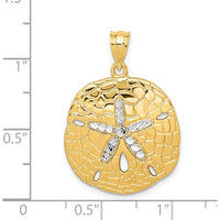 14K Yellow Gold Diamond-Cut Sand Dollar Pendant with Rhodium Accents by Oro Pregiato