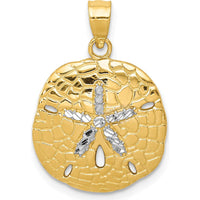 14K Yellow Gold Diamond-Cut Sand Dollar Pendant with White Rhodium Accents - 24mm by Oro Pregiato