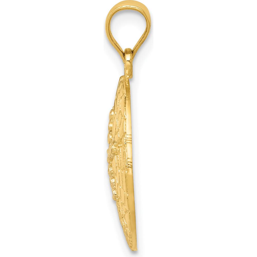 14K Yellow Gold Diamond-Cut Sand Dollar Pendant with White Rhodium Accents - 24mm by Oro Pregiato