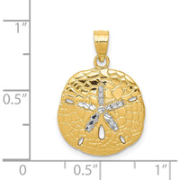 14K Yellow Gold Diamond-Cut Sand Dollar Pendant with White Rhodium Accents - 24mm by Oro Pregiato