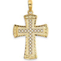 14K Yellow Gold Diamond-Cut Satin Edge Lattice Cross Charm - 24.6mm Length by Oro Pregiato