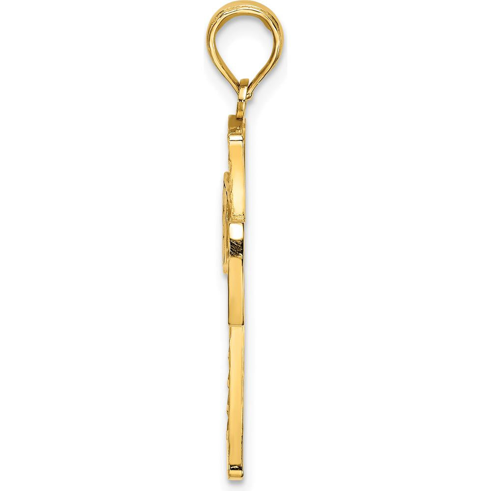 14K Yellow Gold Diamond-Cut Satin Edge Lattice Cross Charm - 24.6mm Length by Oro Pregiato