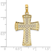 14K Yellow Gold Diamond-Cut Satin Edge Lattice Cross Charm - 24.6mm Length by Oro Pregiato