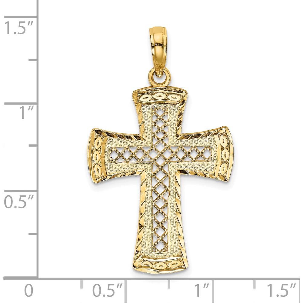 14K Yellow Gold Diamond-Cut Satin Edge Lattice Cross Charm - 24.6mm Length by Oro Pregiato