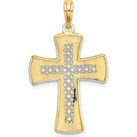 14K Yellow Gold Diamond-Cut Satin Edge Lattice Cross Charm - 24.6mm Length by Oro Pregiato