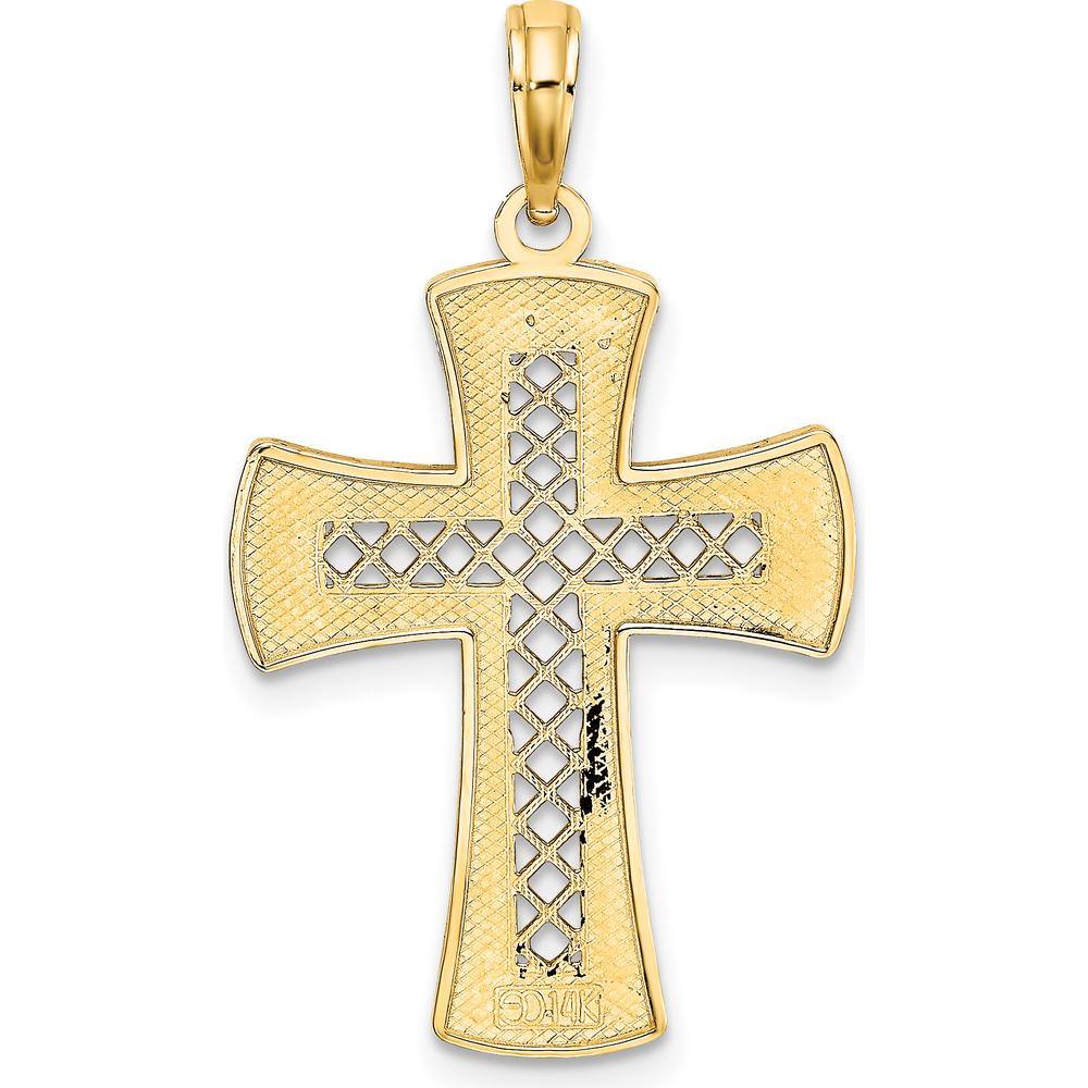 14K Yellow Gold Diamond-Cut Satin Edge Lattice Cross Charm - 24.6mm Length by Oro Pregiato
