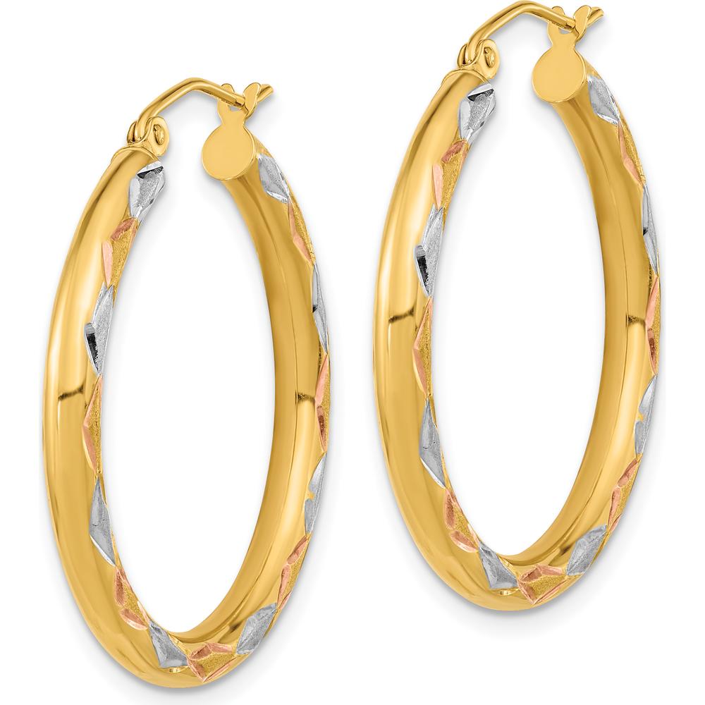14K Yellow Gold Diamond-Cut Satin Finish Hoop Earrings - 31.86mm Length by 0