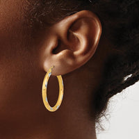 14K Yellow Gold Diamond-Cut Satin Finish Hoop Earrings - 31.86mm Length by 0