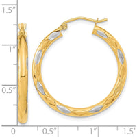 14K Yellow Gold Diamond-Cut Satin Finish Hoop Earrings - 31.86mm Length by 0