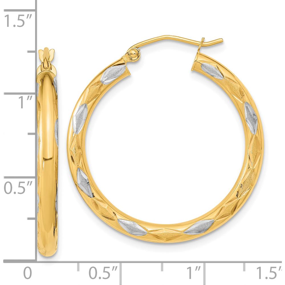 14K Yellow Gold Diamond-Cut Satin Finish Hoop Earrings - 31.86mm Length by 0