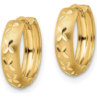 14K Yellow Gold Diamond-Cut Satin Hinged Hoop Earrings - 12.6mm Length, 13.77mm Width by 0