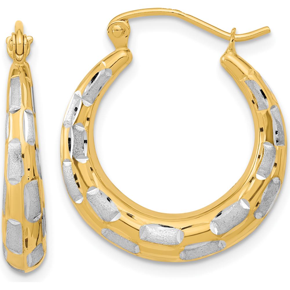 14K Yellow Gold Diamond-Cut Satin Hoop Earrings - 22.86mm Length by 0