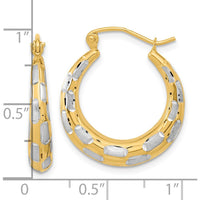 14K Yellow Gold Diamond-Cut Satin Hoop Earrings - 22.86mm Length by 0