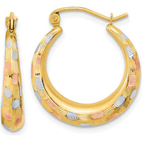 14K Yellow Gold Diamond-cut Satin Polished Multi-colored Hoop Earrings by 0