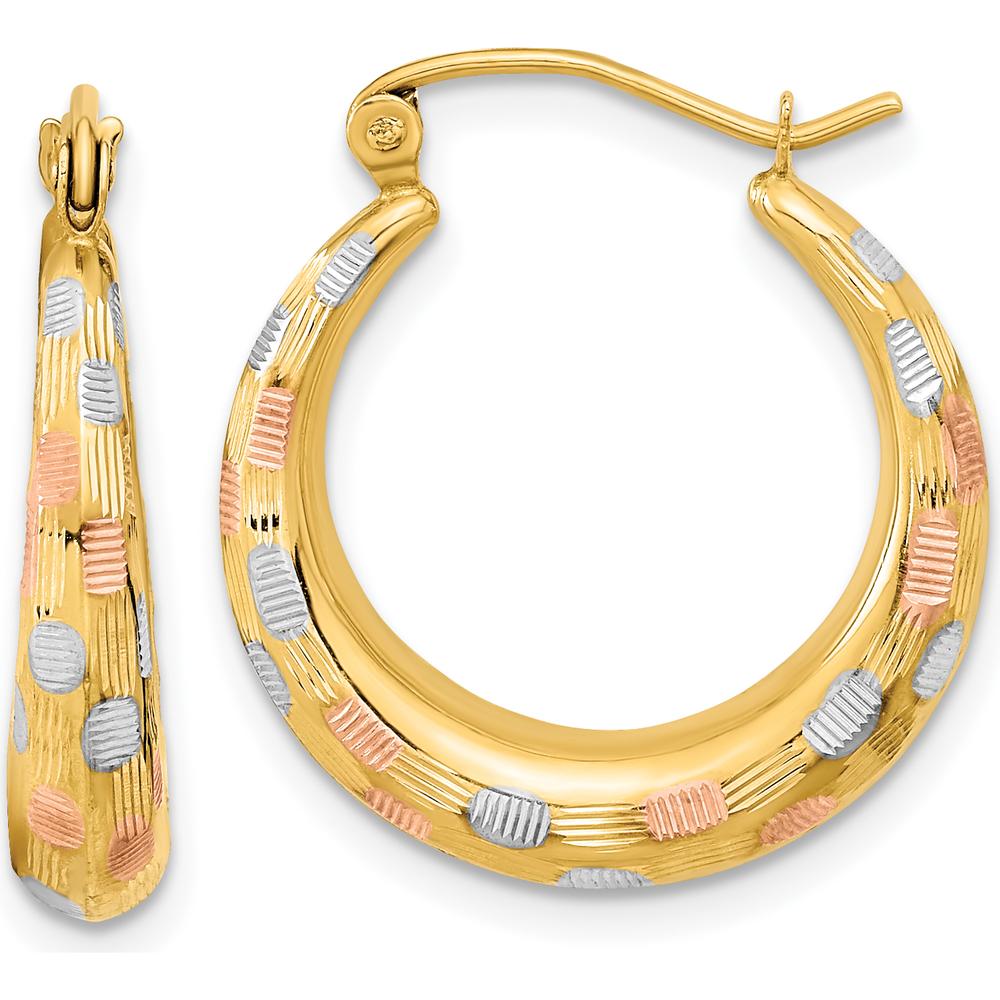14K Yellow Gold Diamond-cut Satin Polished Multi-colored Hoop Earrings by 0