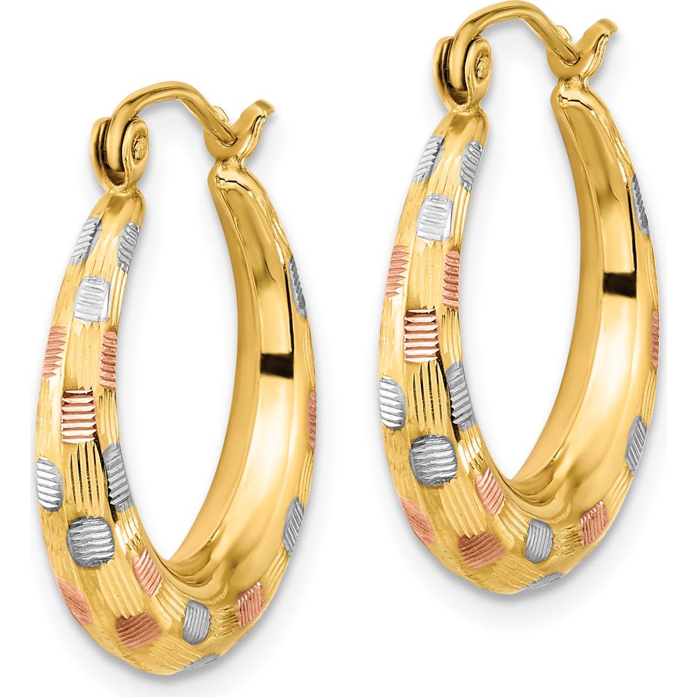 14K Yellow Gold Diamond-cut Satin Polished Multi-colored Hoop Earrings by 0