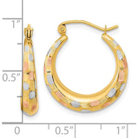 14K Yellow Gold Diamond-cut Satin Polished Multi-colored Hoop Earrings by 0
