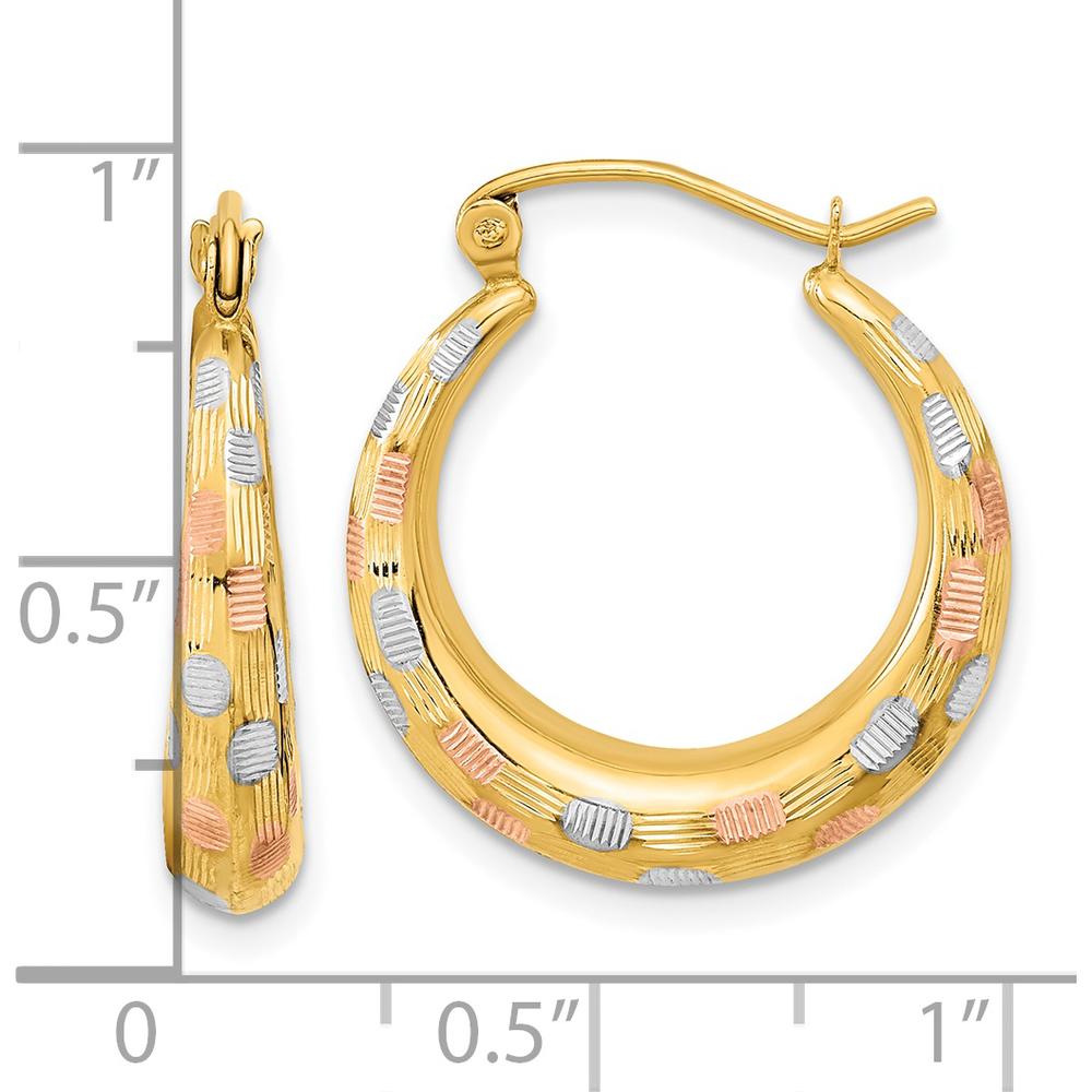 14K Yellow Gold Diamond-cut Satin Polished Multi-colored Hoop Earrings by 0