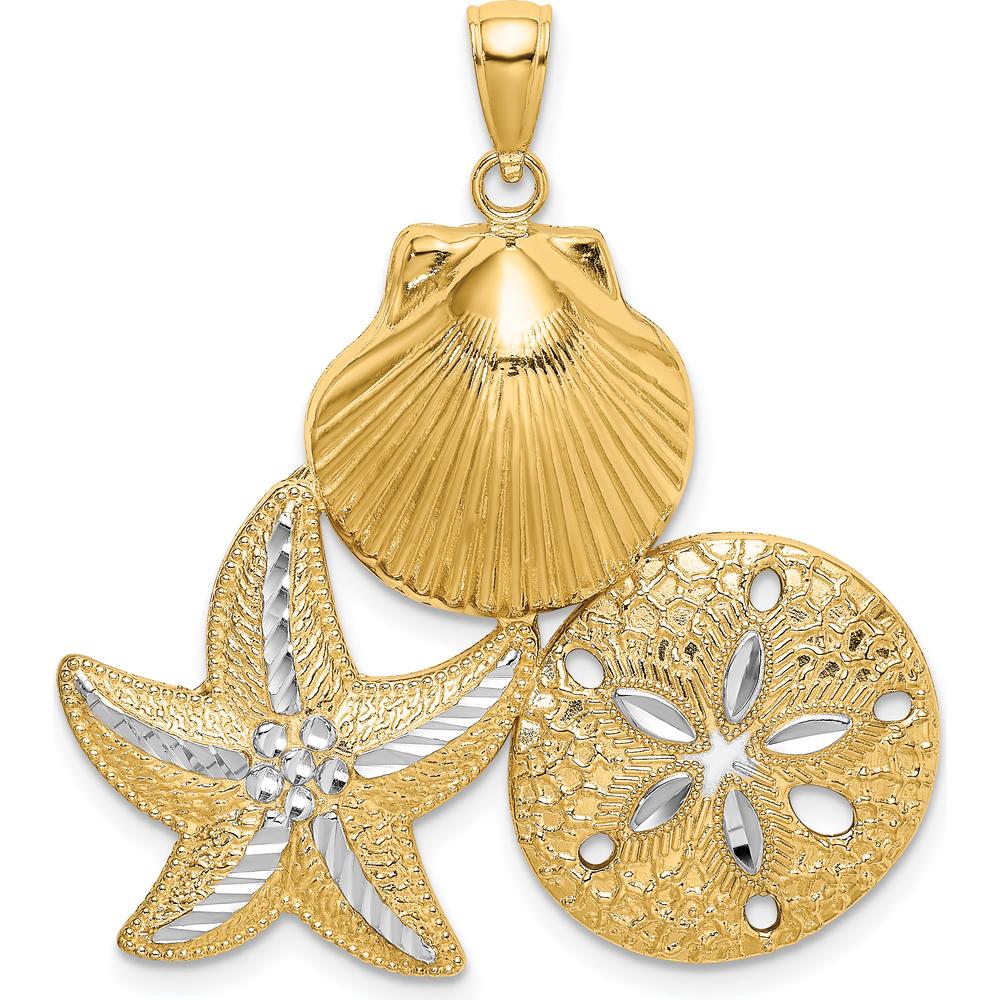 14K Yellow Gold Diamond-Cut Scallop Starfish Sand Dollar Charm by Oro Pregiato
