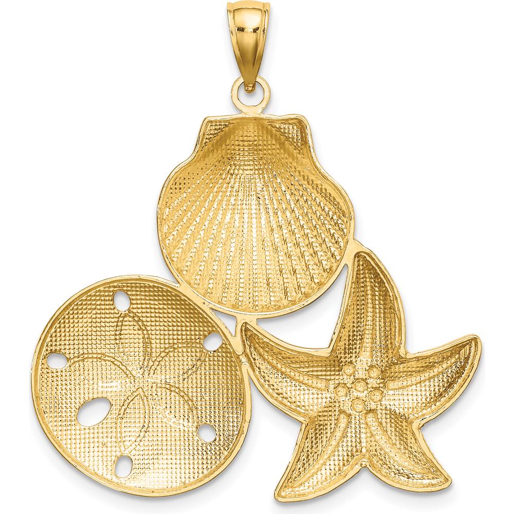 14K Yellow Gold Diamond-Cut Scallop Starfish Sand Dollar Charm by Oro Pregiato