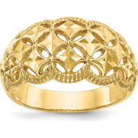 14K Yellow Gold Diamond-Cut Scalloped Edge Domed Ring - Fashion Band by Oro Pregiato