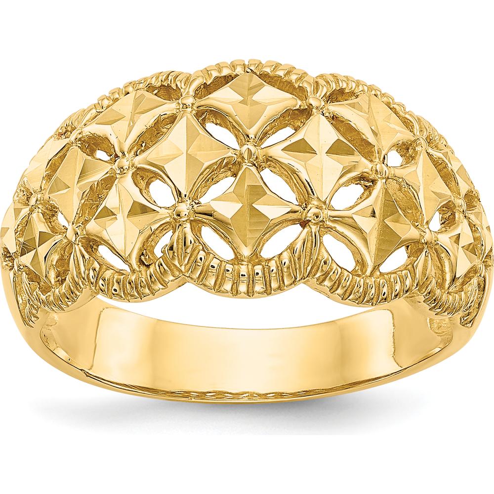 14K Yellow Gold Diamond-Cut Scalloped Edge Domed Ring - Fashion Band by Oro Pregiato