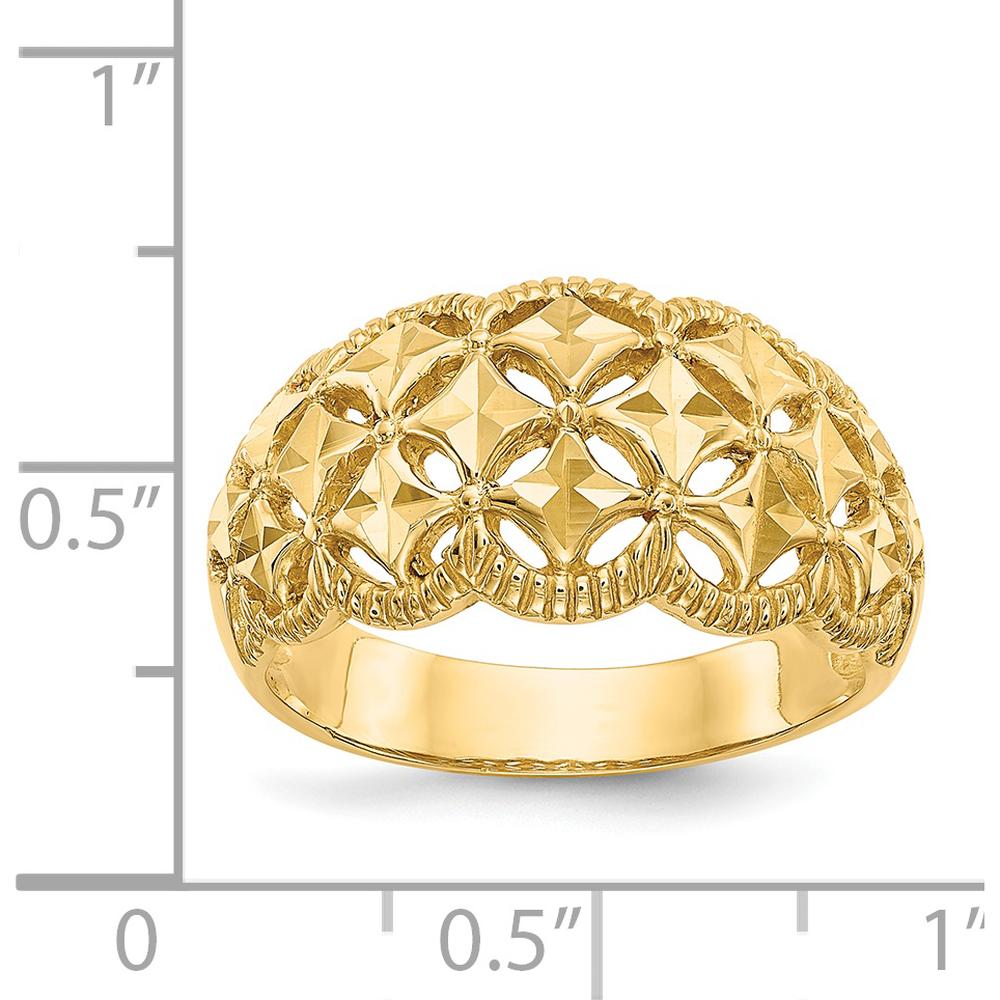 14K Yellow Gold Diamond-Cut Scalloped Edge Domed Ring - Fashion Band by Oro Pregiato