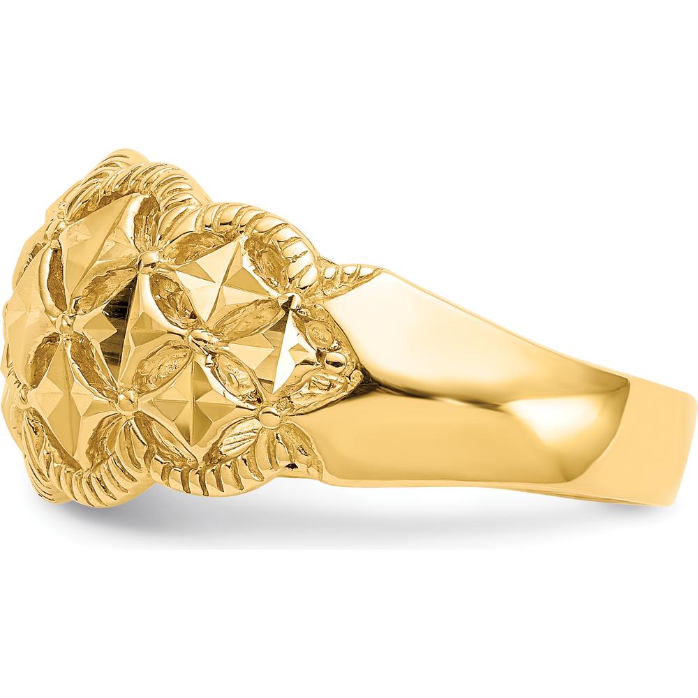 14K Yellow Gold Diamond-Cut Scalloped Edge Domed Ring - Fashion Band by Oro Pregiato