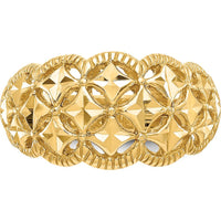 14K Yellow Gold Diamond-Cut Scalloped Edge Domed Ring - Fashion Band by Oro Pregiato