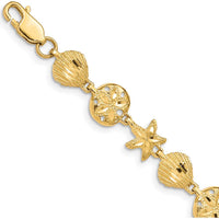 14K Yellow Gold Diamond-Cut Sea Life Station Bracelet with Seashell, Starfish, and Sand Dollar Charms by Oro Pregiato