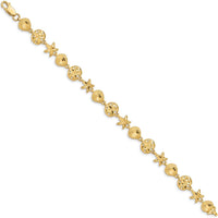 14K Yellow Gold Diamond-Cut Sea Life Station Bracelet with Seashell, Starfish, and Sand Dollar Charms by Oro Pregiato
