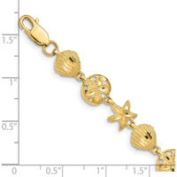 14K Yellow Gold Diamond-Cut Sea Life Station Bracelet with Seashell, Starfish, and Sand Dollar Charms by Oro Pregiato