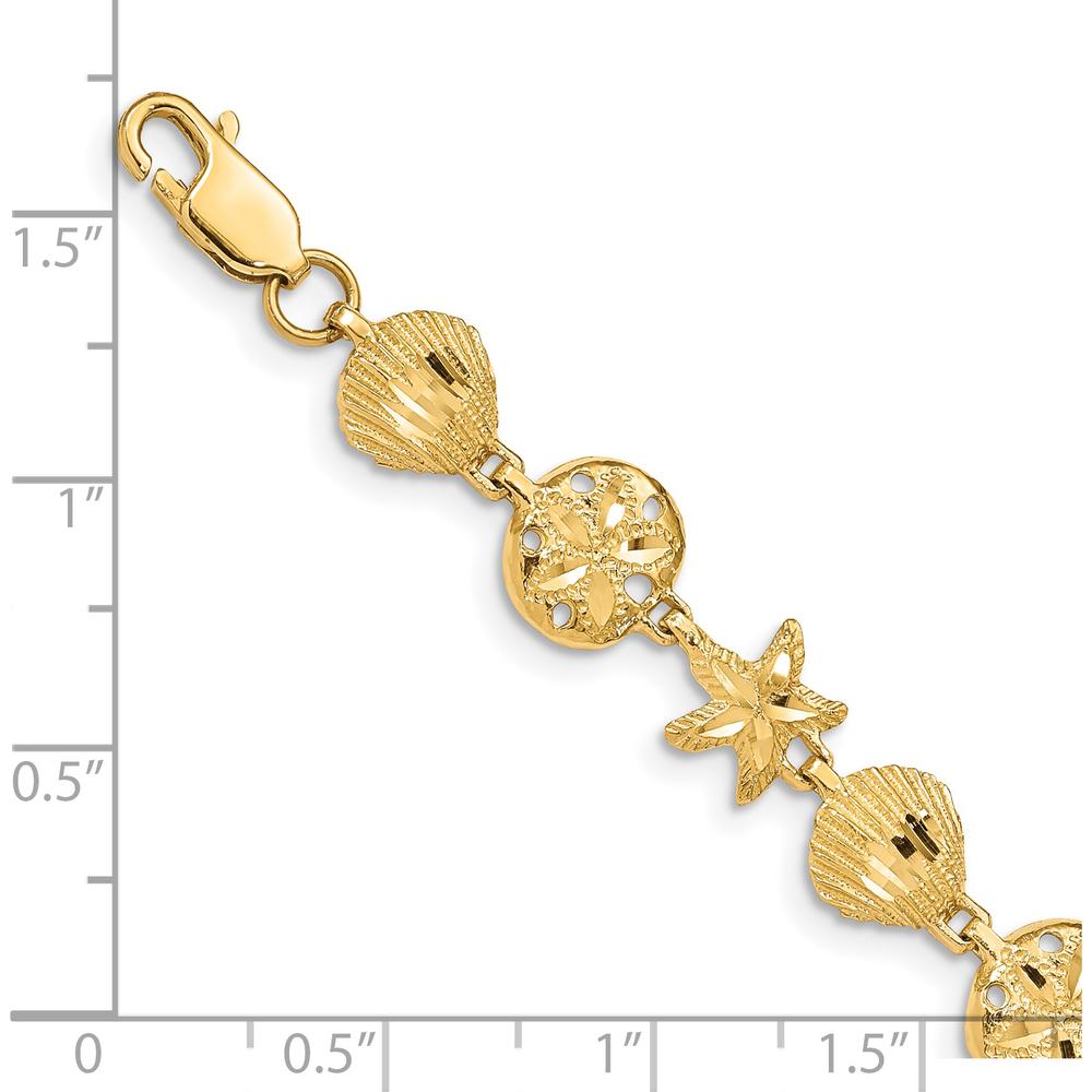 14K Yellow Gold Diamond-Cut Sea Life Station Bracelet with Seashell, Starfish, and Sand Dollar Charms by Oro Pregiato