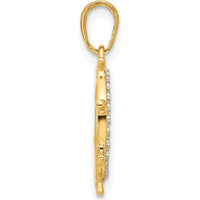14K Yellow Gold Diamond-cut Ship's Wheel Pendant with Rhodium Accents by Oro Pregiato