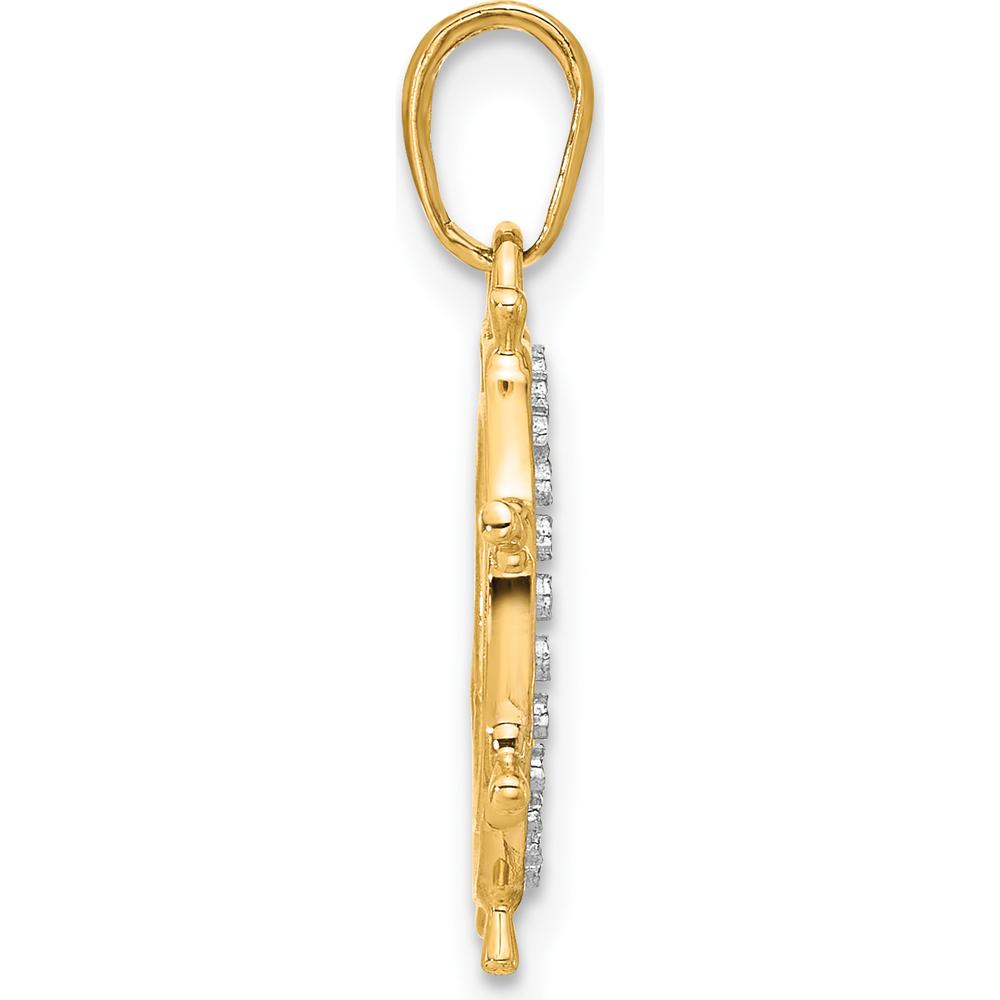 14K Yellow Gold Diamond-cut Ship's Wheel Pendant with Rhodium Accents by Oro Pregiato