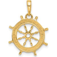 14K Yellow Gold Diamond-cut Ship's Wheel Pendant with Rhodium Accents by Oro Pregiato