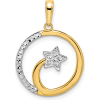 14K Yellow Gold Diamond-Cut Shooting Star Pendant with Rhodium Accents by Oro Pregiato