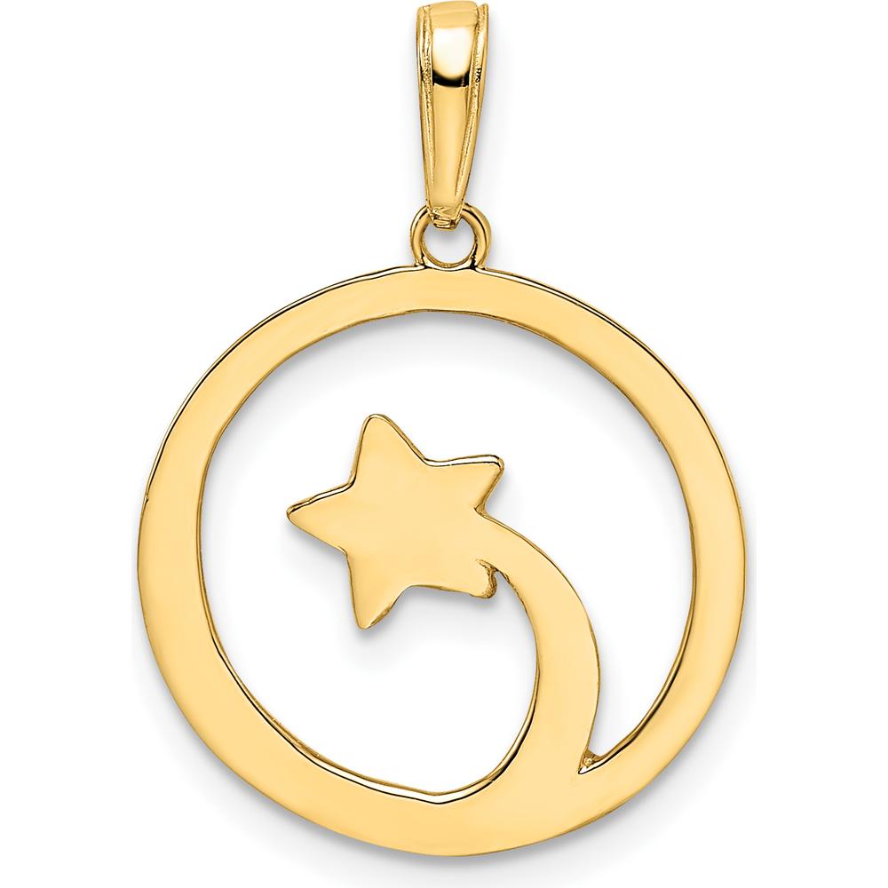 14K Yellow Gold Diamond-Cut Shooting Star Pendant with Rhodium Accents by Oro Pregiato