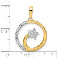 14K Yellow Gold Diamond-Cut Shooting Star Pendant with Rhodium Accents by Oro Pregiato