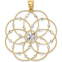 14K Yellow Gold Diamond-Cut Spiral Circle Pendant with Rhodium Accents - 38mm Length by Oro Pregiato