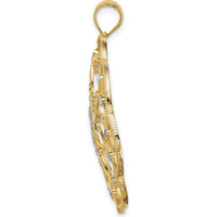 14K Yellow Gold Diamond-Cut Spiral Circle Pendant with Rhodium Accents - 38mm Length by Oro Pregiato