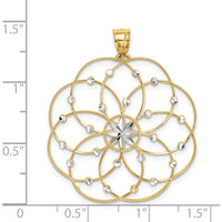 14K Yellow Gold Diamond-Cut Spiral Circle Pendant with Rhodium Accents - 38mm Length by Oro Pregiato