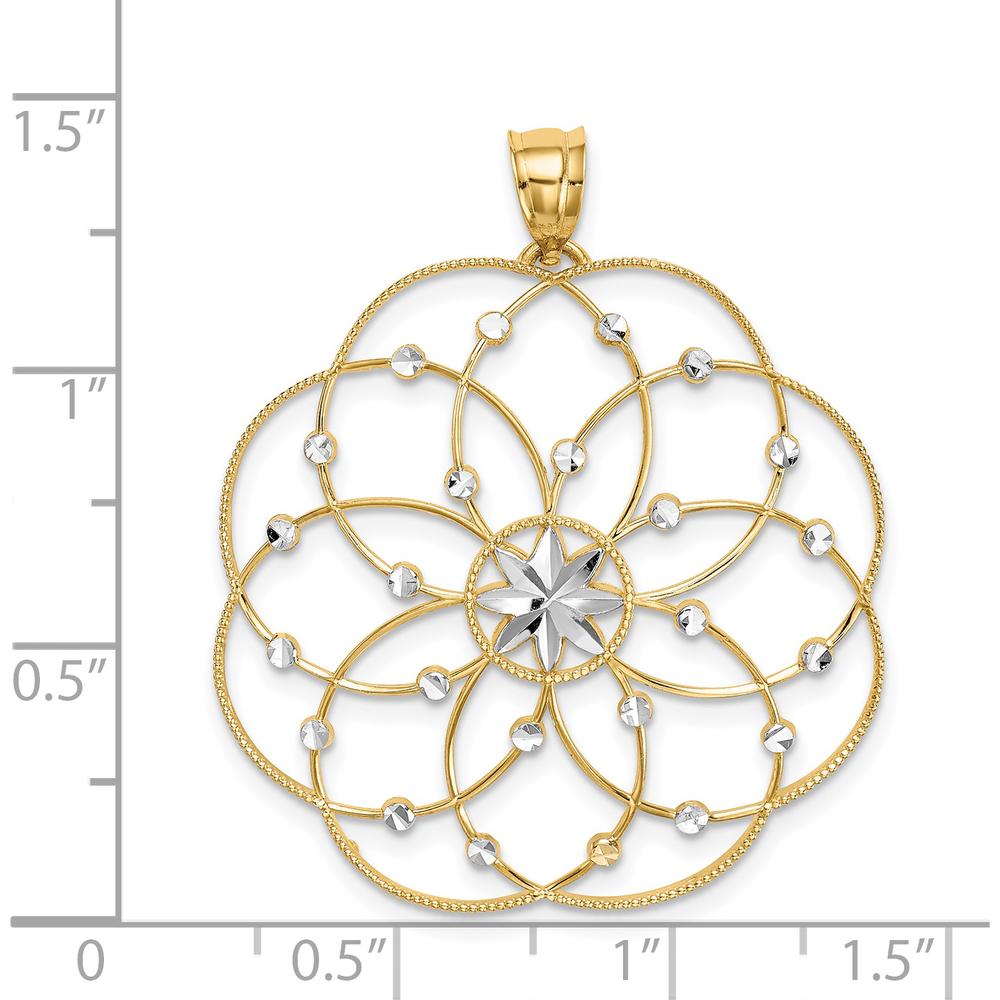 14K Yellow Gold Diamond-Cut Spiral Circle Pendant with Rhodium Accents - 38mm Length by Oro Pregiato