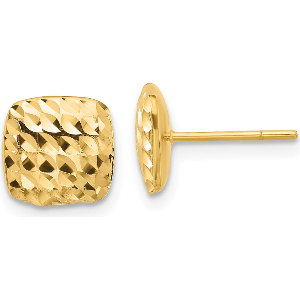 14K Yellow Gold Diamond-Cut Square Post Earrings - 8.6mm by Oro Pregiato