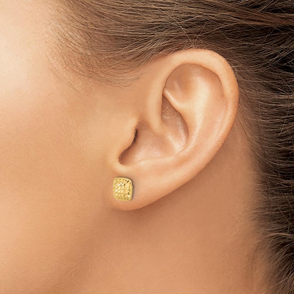 14K Yellow Gold Diamond-Cut Square Post Earrings - 8.6mm by Oro Pregiato