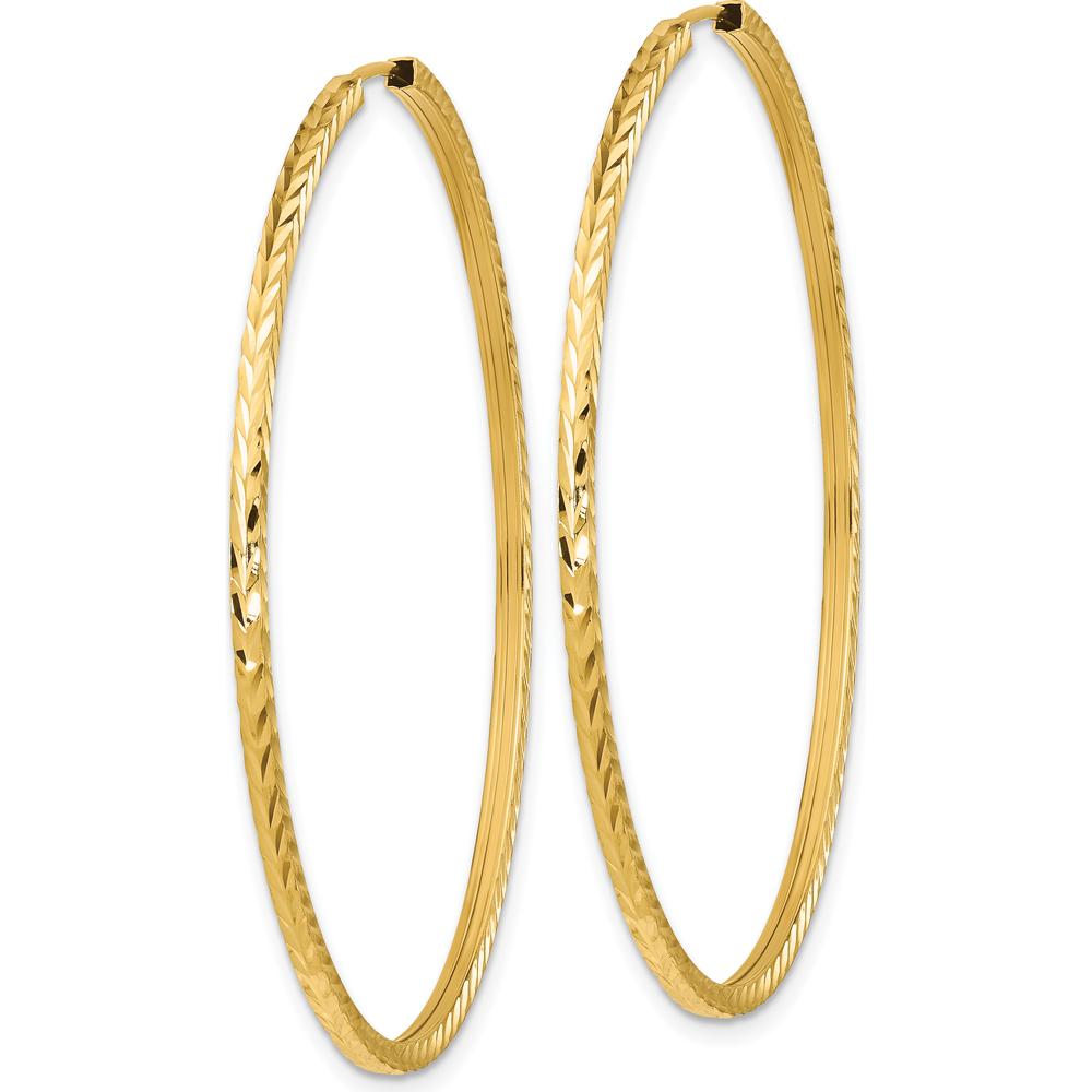 14K Yellow Gold Diamond-Cut Square Tube Endless Hoop Earrings - 50mm by 0