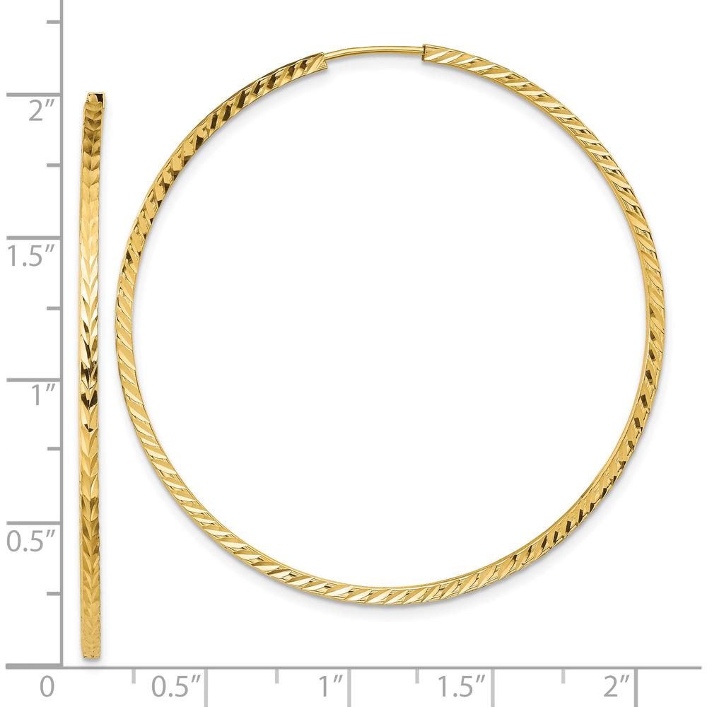 14K Yellow Gold Diamond-Cut Square Tube Endless Hoop Earrings - 50mm by 0